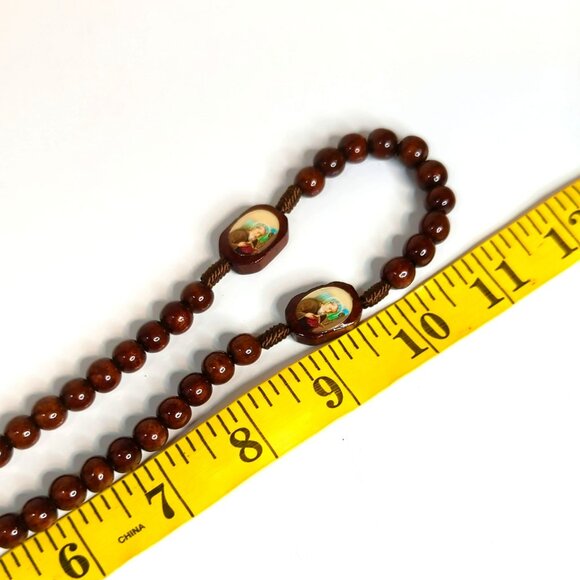 Vintage Wooden St. Benedict Rosary Corded Necklace Prayer Beads - Picture 5 of 5